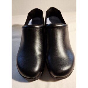 Black Lila Womens Clogs Size 8 Leather Slip-On Work Shoes